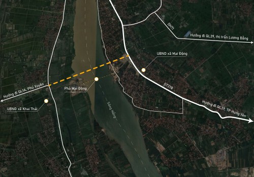 Khu vực dự kiến triển khai dự án xây cầu Mai Động vượt sông Hồng nối Hà Nội với Hưng yên